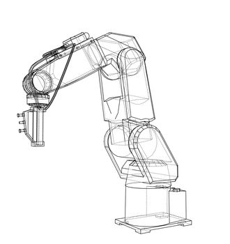 3D outline Robotic arm. 3d illustration. Wire-frame style