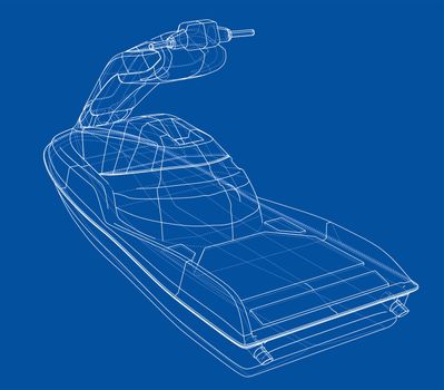 Jet ski sketch. 3d illustration. Wire-frame style