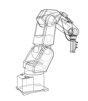 3D outline Robotic arm. 3d illustration. Wire-frame style