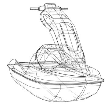 Jet ski sketch. 3d illustration. Wire-frame style