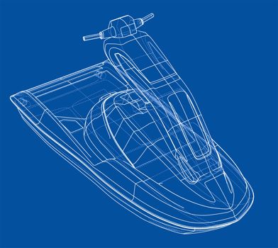 Jet ski sketch. 3d illustration. Wire-frame style