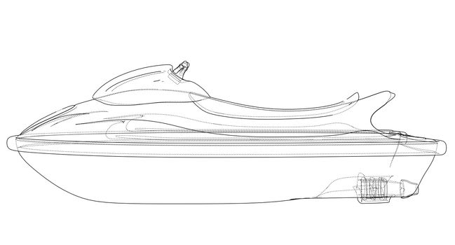 Jet ski sketch. 3d illustration. Wire-frame style