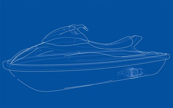 Jet ski sketch. 3d illustration. Wire-frame style