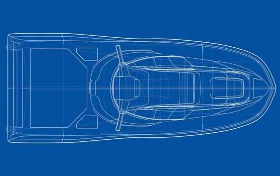 Jet ski sketch. 3d illustration. Wire-frame style