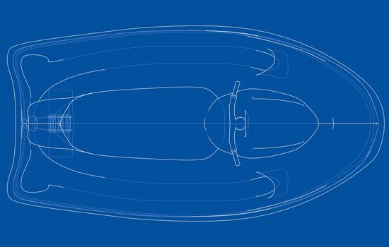 Jet ski sketch. 3d illustration. Wire-frame style