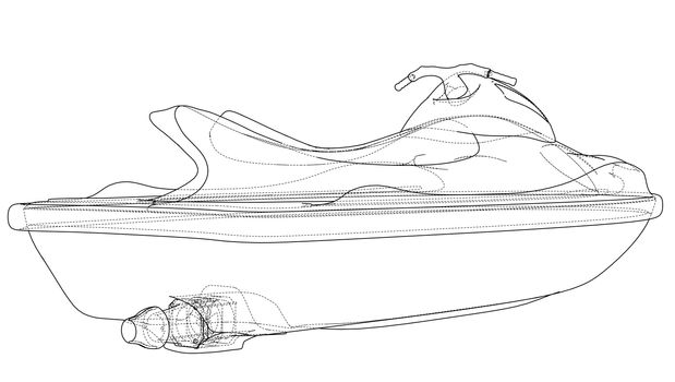 Jet ski sketch. 3d illustration. Wire-frame style