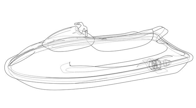 Jet ski sketch. 3d illustration. Wire-frame style