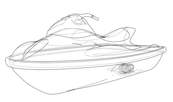 Jet ski sketch. 3d illustration. Wire-frame style