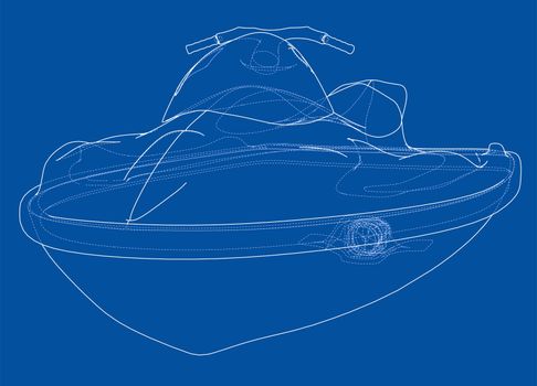 Jet ski sketch. 3d illustration. Wire-frame style