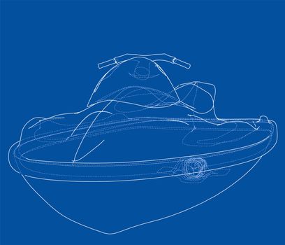 Jet ski sketch. 3d illustration. Wire-frame style