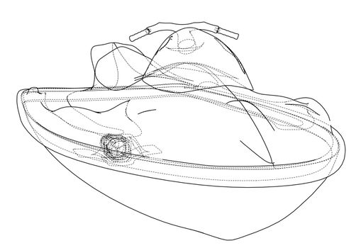 Jet ski sketch. 3d illustration. Wire-frame style