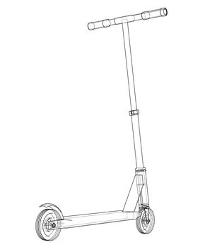 Kick scooter outline. 3d illustration. Wire-frame style