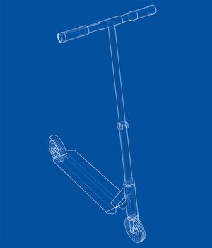Kick scooter outline. 3d illustration. Wire-frame style