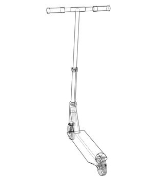 Kick scooter outline. 3d illustration. Wire-frame style