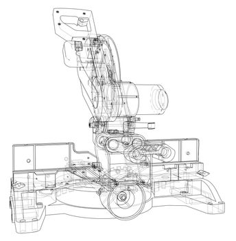 Mitre saw blade concept. 3d illustration. Wire-frame style