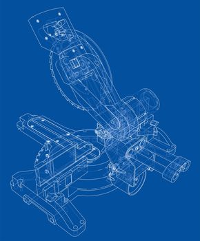 Mitre saw blade concept. 3d illustration. Wire-frame style