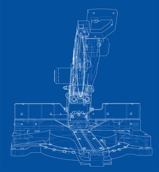 Mitre saw blade concept. 3d illustration. Wire-frame style