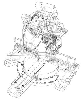 Mitre saw blade concept. 3d illustration. Wire-frame style