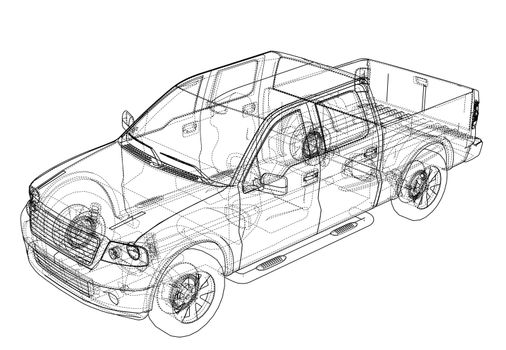 Car SUV drawing outline or blueprint. 3d illustration