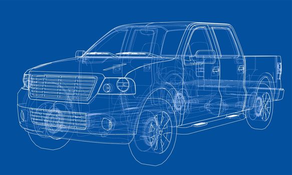 Car SUV drawing outline or blueprint. 3d illustration