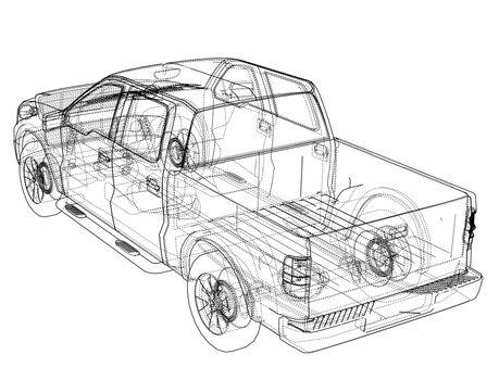 Car SUV drawing outline or blueprint. 3d illustration