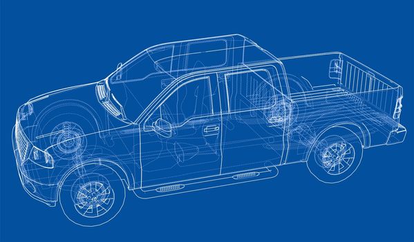 Car SUV drawing outline or blueprint. 3d illustration