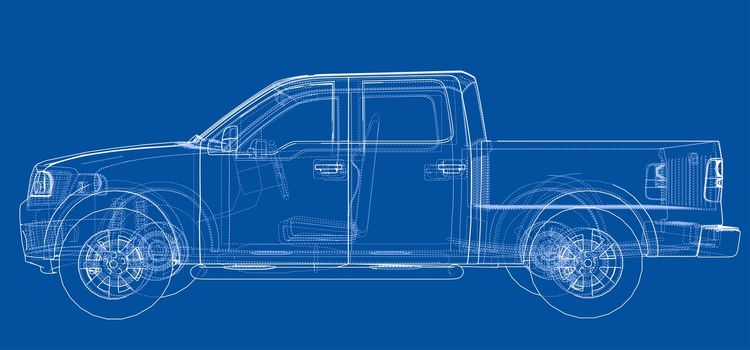 Car SUV drawing outline or blueprint. 3d illustration