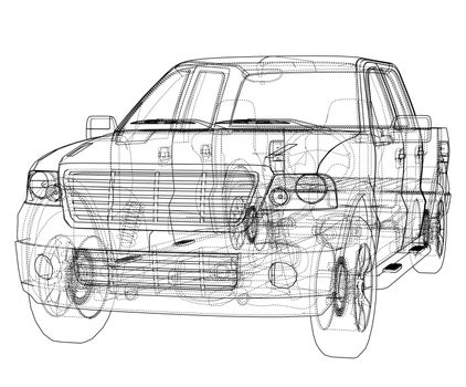 Car SUV drawing outline or blueprint. 3d illustration