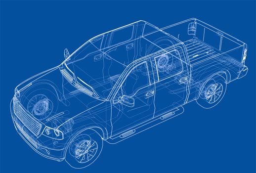 Car SUV drawing outline or blueprint. 3d illustration