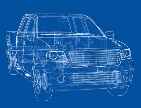 Car SUV drawing outline or blueprint. 3d illustration