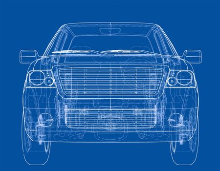 Car SUV drawing outline or blueprint. 3d illustration