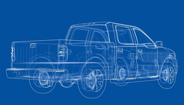 Car SUV drawing outline or blueprint. 3d illustration