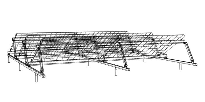 Solar Panel Concept. 3d illustration. Wire-frame style