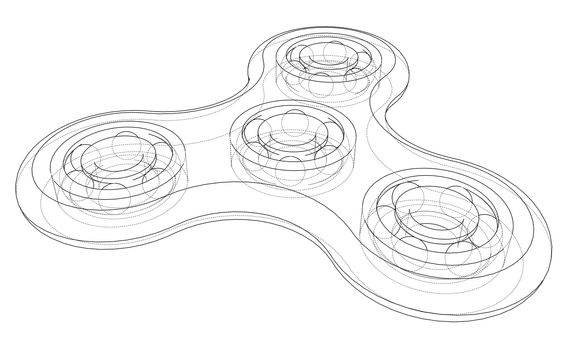 Hand spinner outline. 3d illustration. Wire-frame style