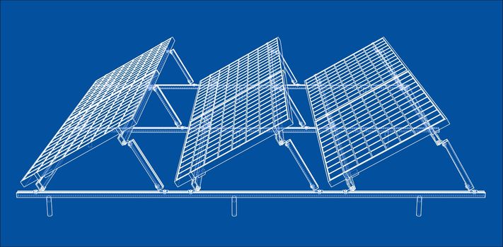 Solar Panel Concept. 3d illustration. Wire-frame style