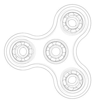 Hand spinner outline. 3d illustration. Wire-frame style