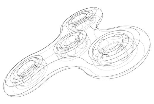 Hand spinner outline. 3d illustration. Wire-frame style