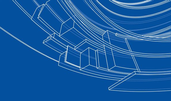 Design spiral elements. 3d illustration. Wire-frame style