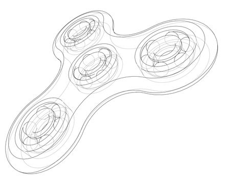 Hand spinner outline. 3d illustration. Wire-frame style