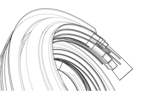 Design spiral elements. 3d illustration. Wire-frame style