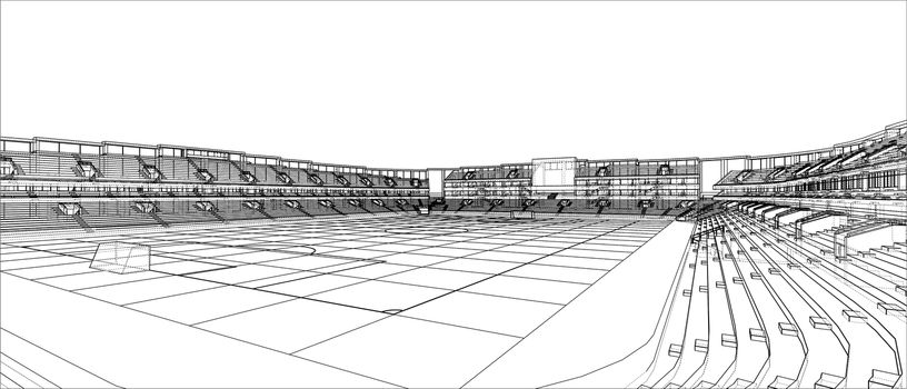 Sketch of Football stadium. 3d illustration. Wire-frame style