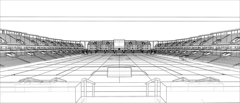 Sketch of Football stadium. 3d illustration. Wire-frame style