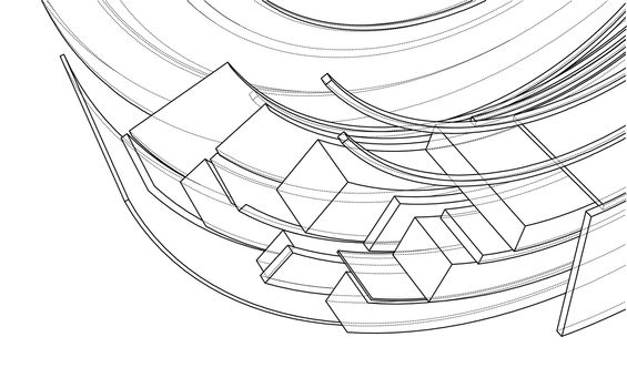 Design spiral elements. 3d illustration. Wire-frame style