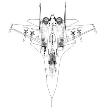 Fighter plane concept. 3d illustration. Wire-frame style