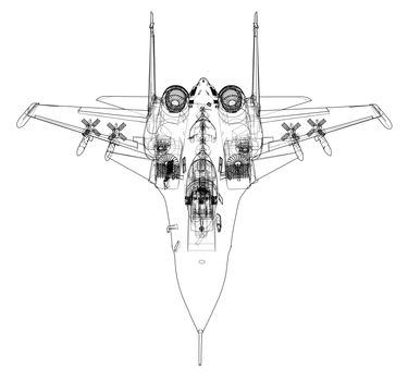 Fighter plane concept. 3d illustration. Wire-frame style