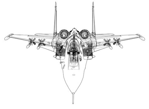 Fighter plane concept. 3d illustration. Wire-frame style