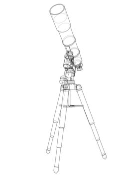 Telescope concept outline. 3d illustration. Wire-frame style