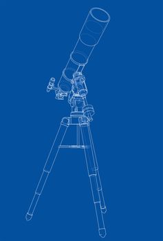 Telescope concept outline. 3d illustration. Wire-frame style