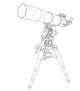 Telescope concept outline. 3d illustration. Wire-frame style