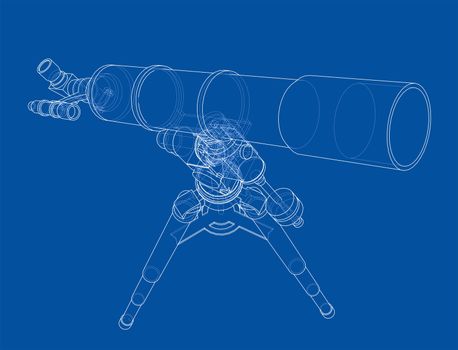 Telescope concept outline. 3d illustration. Wire-frame style